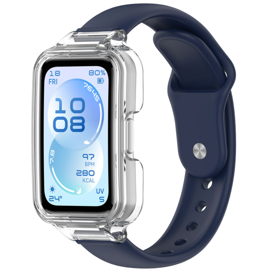 Ремінець для Huawei Band 8 / 9 / 10 з прозорим захисним бампером, силіконовий спортивний браслет (dark blue)