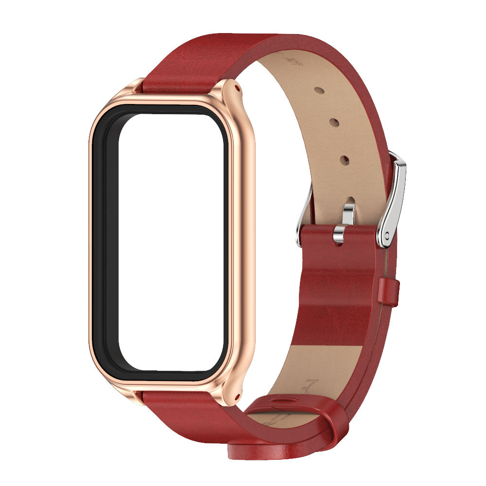 Ремінець із екошкіри MiJobs для Redmi Smart Band 3 / Mi Band 9 Active (Червони+золото )