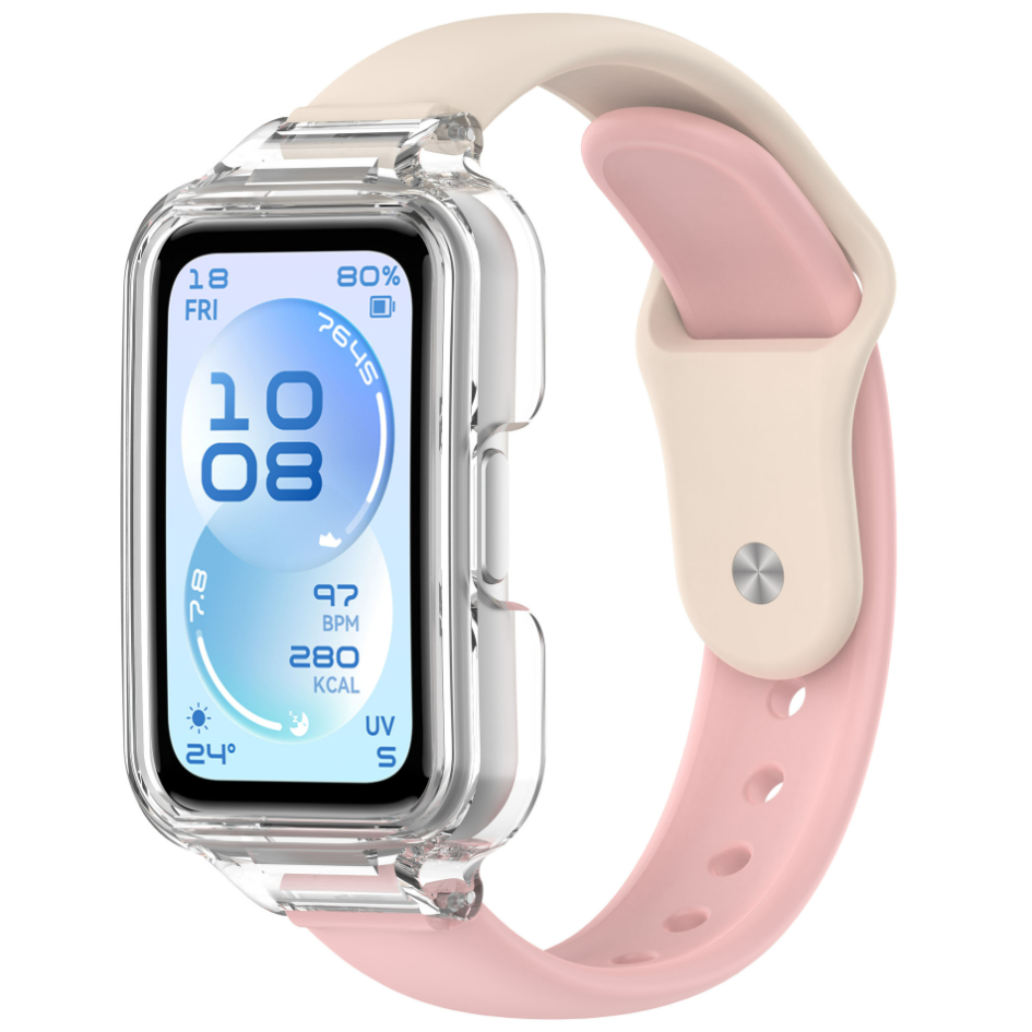 Ремінець для Huawei Band 8 / 9 / 10 з прозорим захисним бампером, силіконовий спортивний браслет (pink starlight)