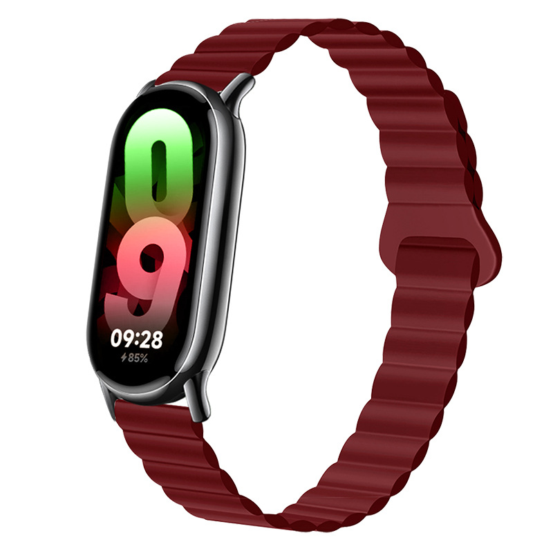 Ремінець магнітний силіконовий на MIband 8/9 , Чорний+сірий (Бордовый)