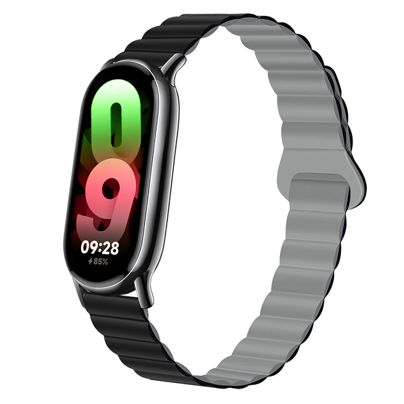 Ремінець магнітний силіконовий на MIband 8/9 , Чорний+сірий (Black / Gray)