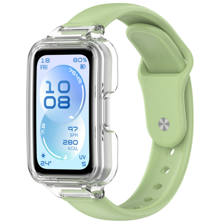 Ремінець для Huawei Band 8 / 9 / 10 з прозорим захисним бампером, силіконовий спортивний браслет (green)