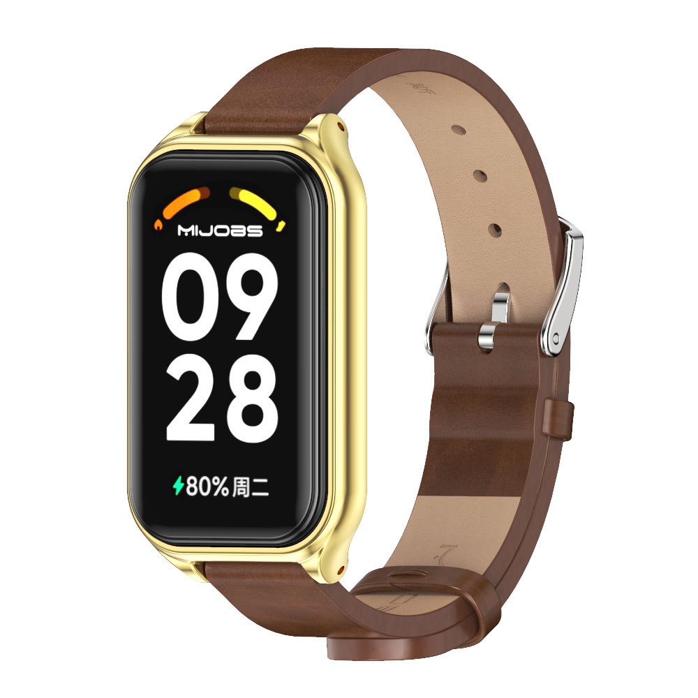 Ремінець із екошкіри MiJobs для Redmi Smart Band 3 / Mi Band 9 Active (Коричневий+золото)