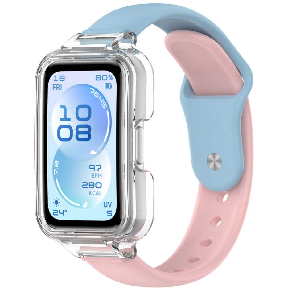 Ремінець для Huawei Band 8 / 9 / 10 з прозорим захисним бампером, силіконовий спортивний браслет (blue+pink)
