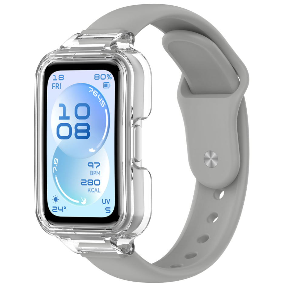 Ремінець для Huawei Band 8 / 9 / 10 з прозорим захисним бампером, силіконовий спортивний браслет (grey)