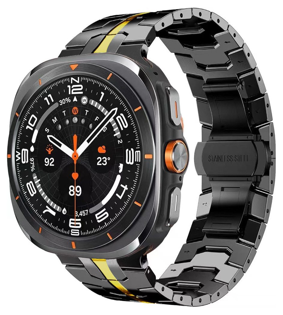 Металевий ремінець з фіксатором "IRON MAN" для Samsung Galaxy Watch 7 Ultra (Чорний+Gold)