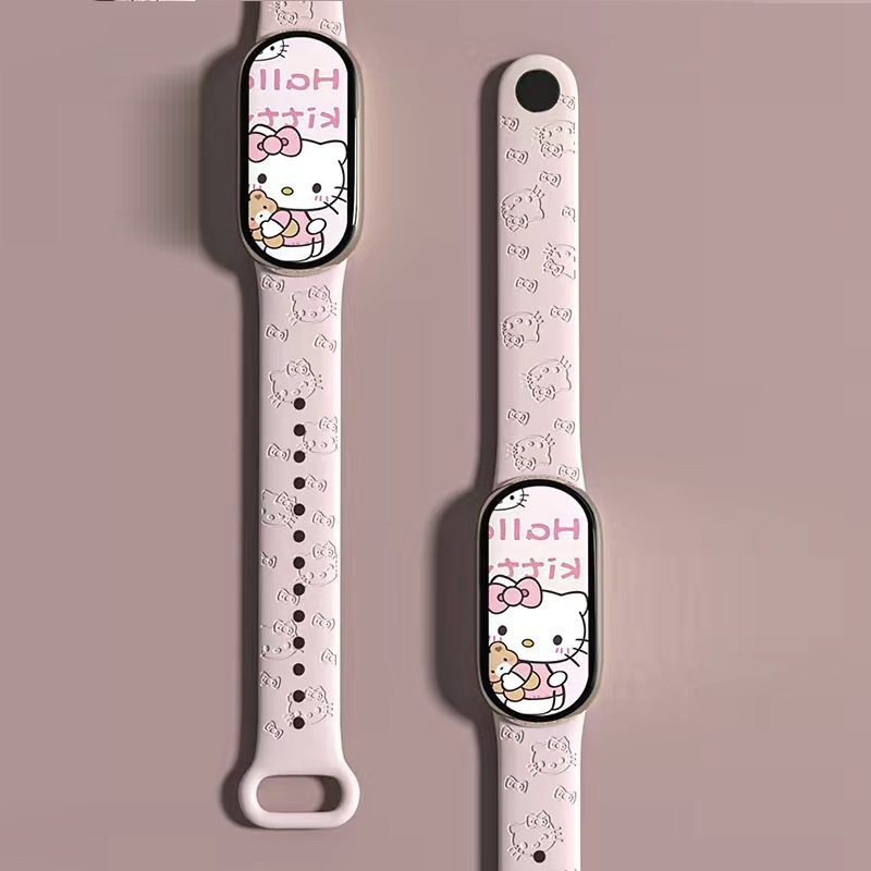 Силіконовий ремінець для Xiaomi Mi Band 8/9 з лазерним гравіюванням HELLO Kitty (Світло-рожевий)