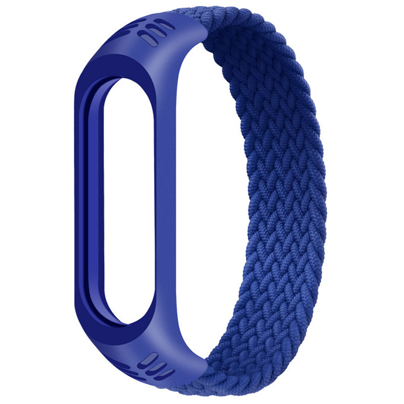 Тканинний монобраслет Braided Solo Loop для Xiaomi Mi Band 3 | 4 | 5 | 6 (S - 160 мм), Чорний (Синій)