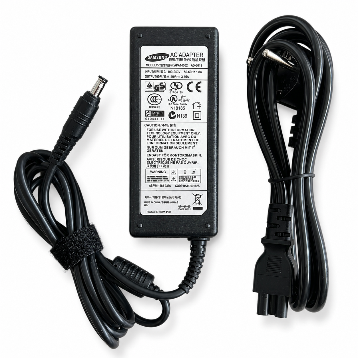 Блок живлення Samsung 19V 3.16A 60W зі штекером 5.5×3.0 мм (з центральним піном) (блок+шнур)