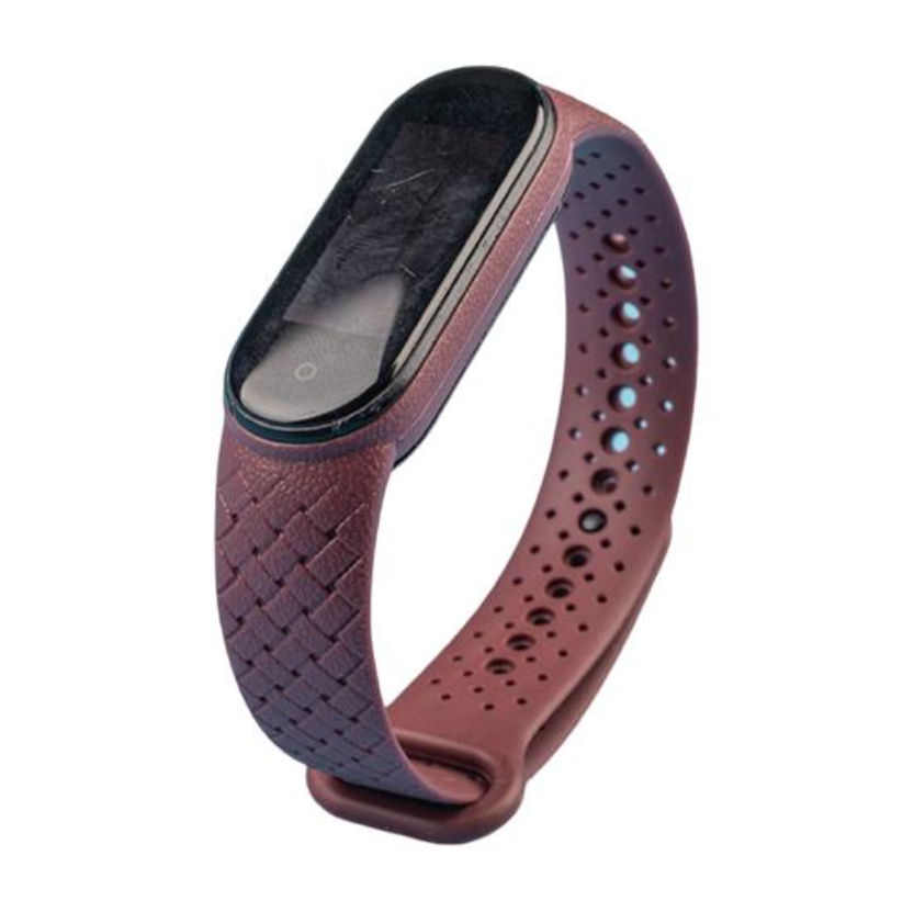 Силіконовий ремінець з імітацією плетіння для Mi Band 5 | 6 | 7, Джинсовий (Винный)