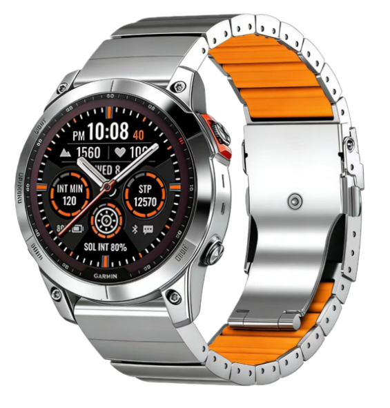 Титановий ремінець для Garmin 22 мм Quick Release — браслет Titanium з силіконовою вставкою, проти п (silver+orange)