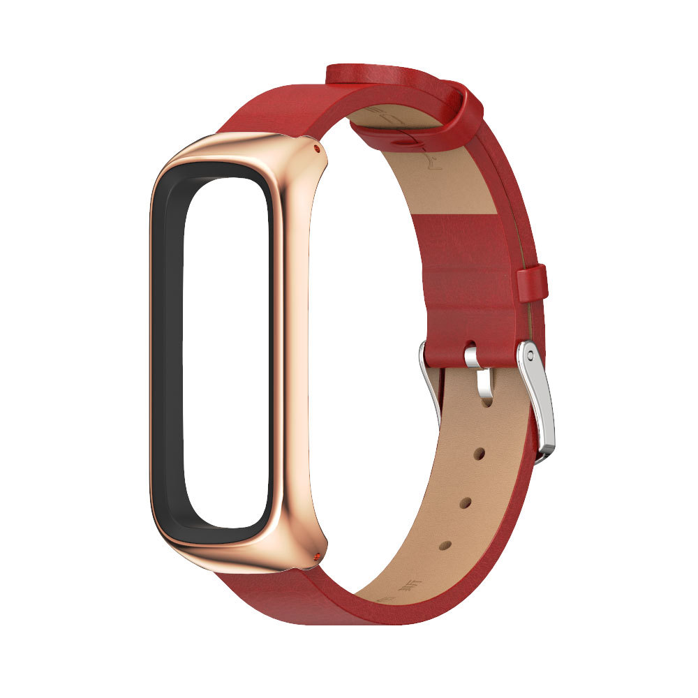 Шкіряний ремінець з металевою рамкою для Samsung Galaxy Fit 2 (червоний+золотий)