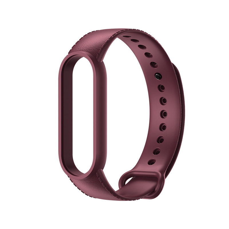Силиконовый ремешок с имитацией кожи для Mi Band 3 | 4, Салатовый (Бордовый)