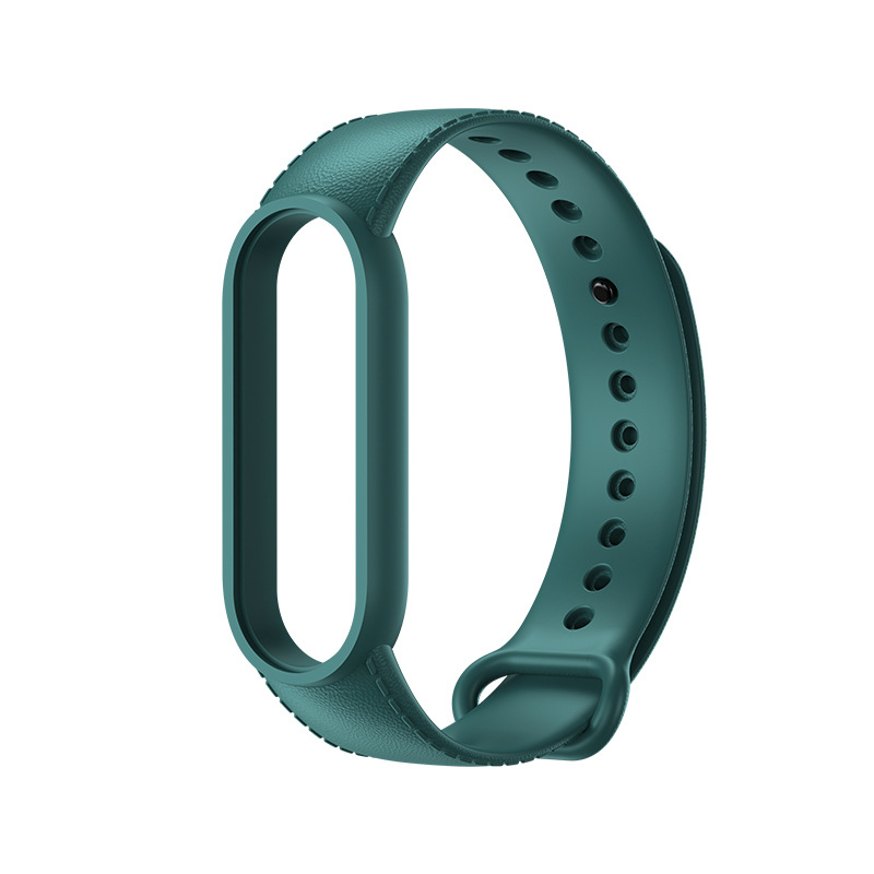 Силиконовый ремешок с имитацией кожи для Mi Band 3 | 4, Салатовый (Темно-Зеленый)