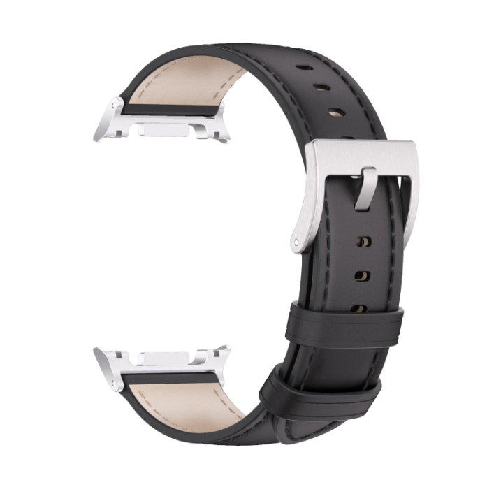 Шкіряний ремінець для Samsung Galaxy Watch 8 (40/44 мм) / Watch Ultra — натуральна шкіра, нержавіюча (чорний+срібний)
