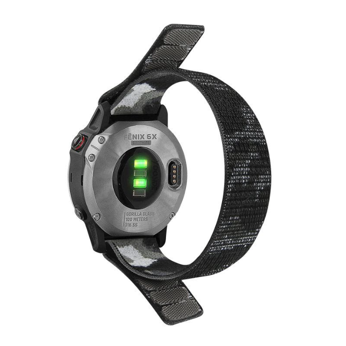 Нейлоновий ремінець на липучці для Garmin Fenix 7/7X/6X/5X/6/5 26ММ. (Чорно-сірий камуфляж)