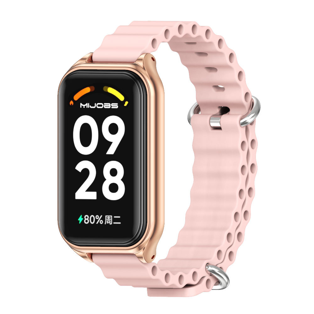 Силіконовий ремінець Ocean з алюмінієвою рамкою для Mi Band 9 Active / Redmi Band 3 (Рожевий)