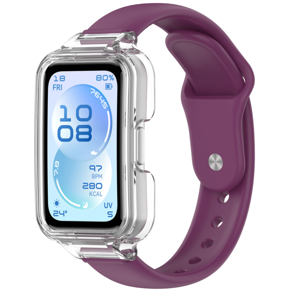 Ремінець для Huawei Band 8 / 9 / 10 з прозорим захисним бампером, силіконовий спортивний браслет (bordo)