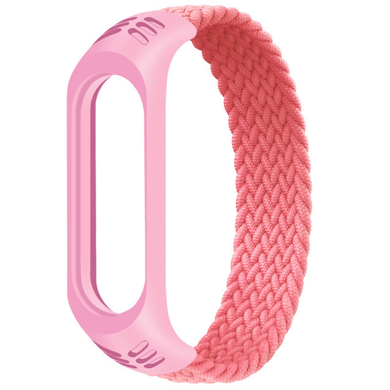 Тканинний монобраслет Braided Solo Loop для Xiaomi Mi Band 3 | 4 | 5 | 6 (Розмір M - 170 мм), Чорний (Рожевий)