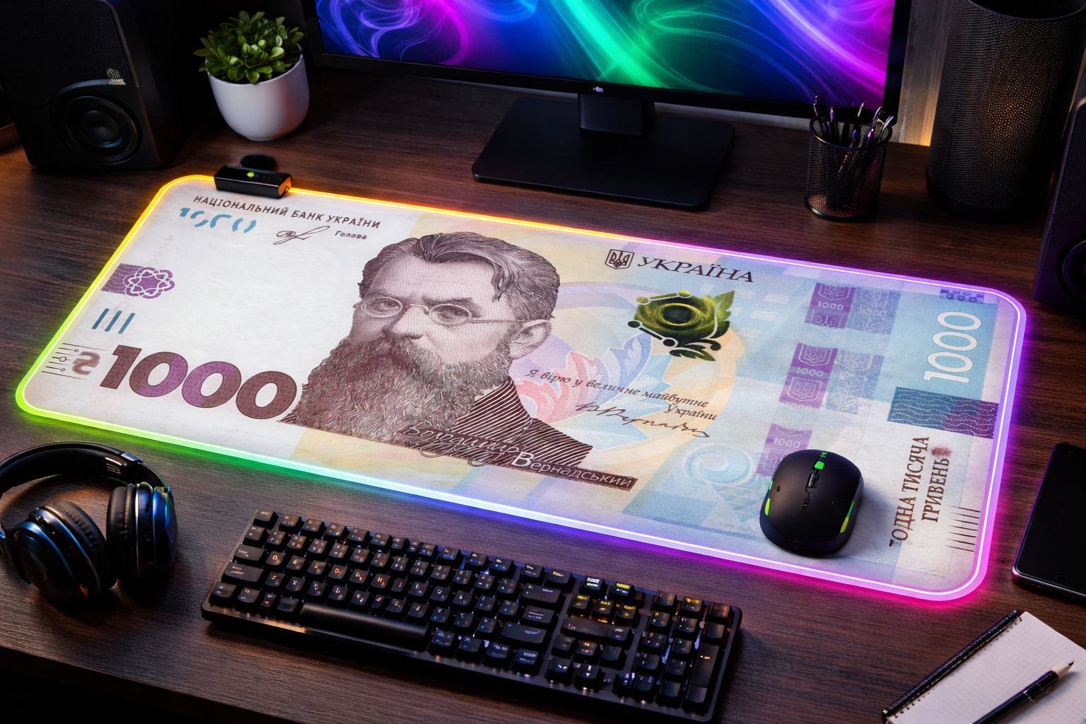 Килимок для миші з LED підсвіткою 80*30 см. "MONEY" (1000 грн.)