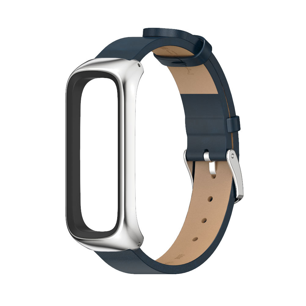 Шкіряний ремінець з металевою рамкою для Samsung Galaxy Fit 2 (синій)