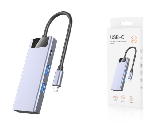USB-C Хаб 6-в-1 модель ZX076 — HDMI, PD 100W, 2x USB 3.0, SD, microSD