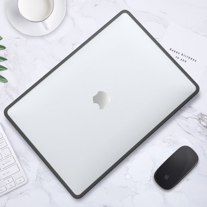Пластикова накладка c силіконовим бампером для Macbook Pro 14" A2442, A2779 (Прозрачный + черный бампер)
