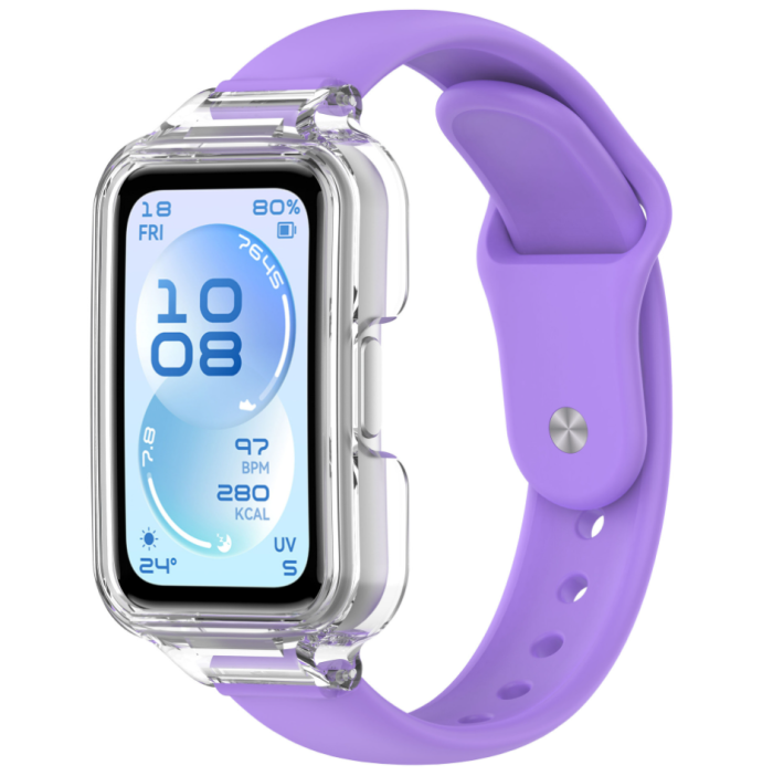 Ремінець для Huawei Band 8 / 9 / 10 з прозорим захисним бампером, силіконовий спортивний браслет (violet)