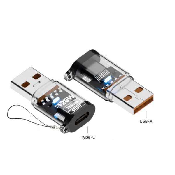 Перехідник USB-A на Type-C 3.2 Gen2 10Gbps 120W адаптер A → C (прозори)