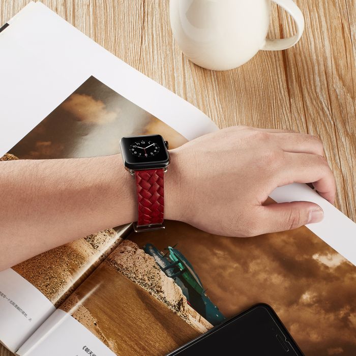 Шкіряний ремінець BlackPink з Плетенням для Apple Watch, Чорний