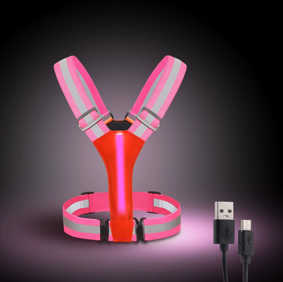 LED світловідбиваючий жилет з підсвіткою USB (для бігу, спорту, велосипеда, роботи) (Pink)