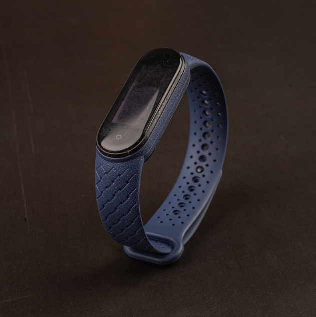 Силиконовый ремешок с имитацией плетения для Mi Band 3 | 4 (Темно-Синий)