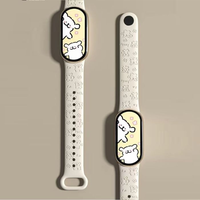 Силіконовий ремінець для Xiaomi Mi Band 8/9 з лазерним гравіюванням "Медведик" (Молочний)