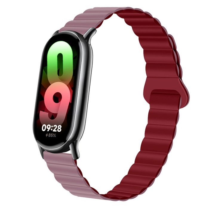 Ремінець магнітний силіконовий на MIband 8/9 , Чорний+сірий (Винный)