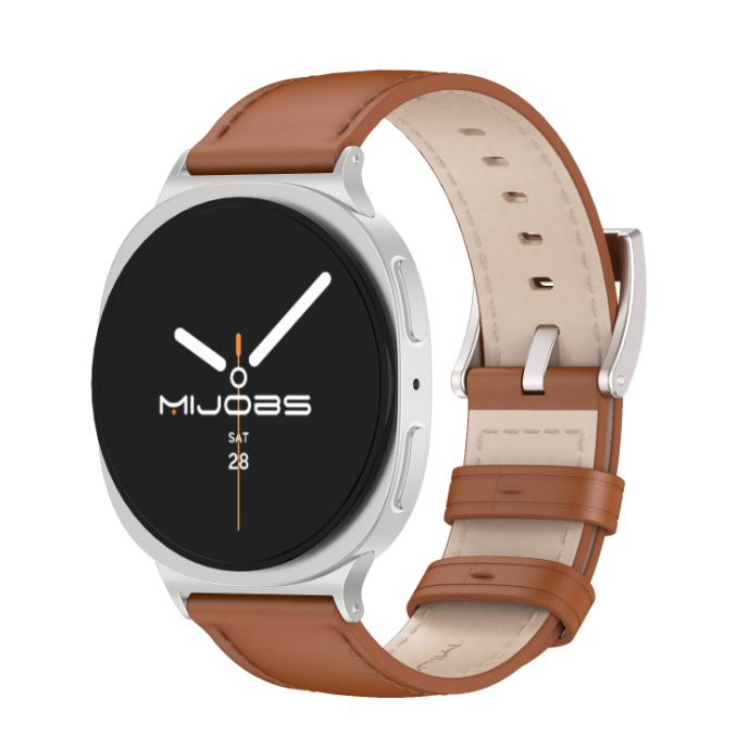Шкіряний ремінець для Samsung Galaxy Watch 8 (40/44 мм) / Watch Ultra — натуральна шкіра, нержавіюча (коричневий+срібний)