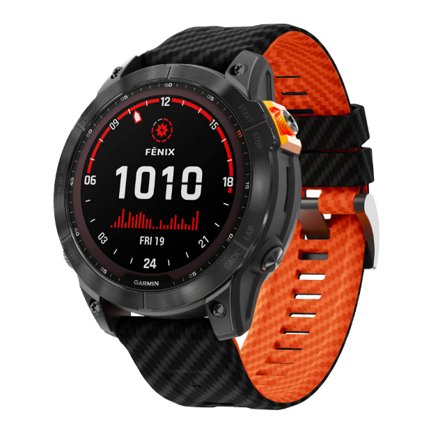 Силіконовий ремінець з карбоновим візерунком  22 мм для Garmin Fenix / Enduro / Tactix (Orange+Black)