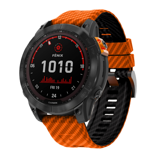 Силіконовий ремінець з карбоновим візерунком  22 мм для Garmin Fenix / Enduro / Tactix (Orange+Black)