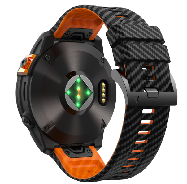 Силіконовий ремінець з карбоновим візерунком  22 мм для Garmin Fenix / Enduro / Tactix (Black orange)
