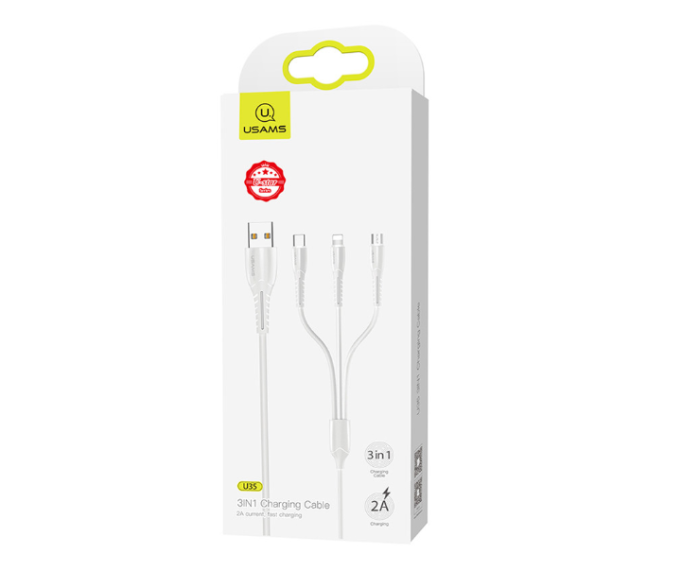 Дата кабель Usams US-SJ367 U35 3in1 USB to Combo 2A (1m), Black (БІЛИЙ)
