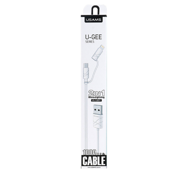 Кабель Usams US-SJ077 2in1 U-Gee USB to Micro USB + Lightning (1м) White (<>)