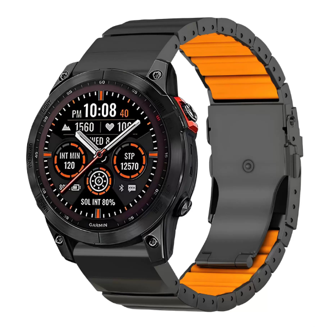 Титановый ремешок для Garmin 26 мм Quick Release — браслет Titanium с силиконовой вставкой, защита о (black+orange)