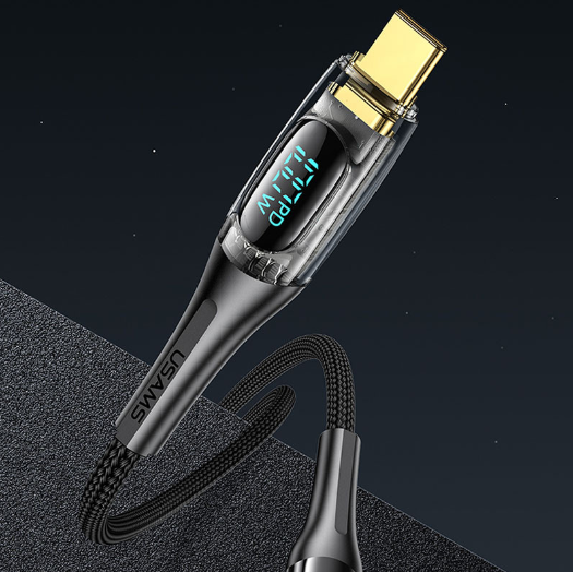 Дата кабель USAMS US-SJ591 Type-C to Type-C PD 100W Transparent Digital Display Cable (2м)