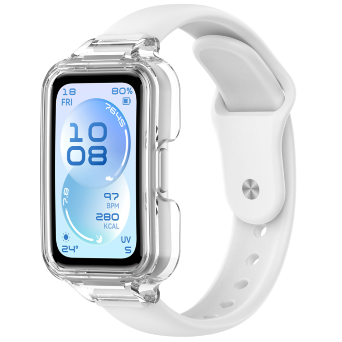 Ремінець для Huawei Band 8 / 9 / 10 з прозорим захисним бампером, силіконовий спортивний браслет (white)