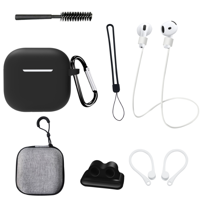 Чохол для AirPods 4 із комплектом аксесуарів 7в1 (Чорний)