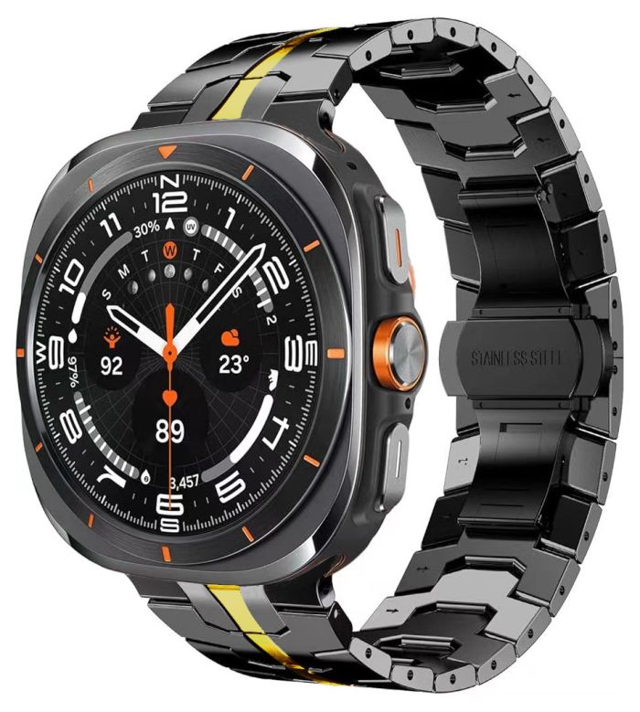 Металевий ремінець з фіксатором "IRON MAN" для Samsung Galaxy Watch 7 Ultra (Чорний+Gold)