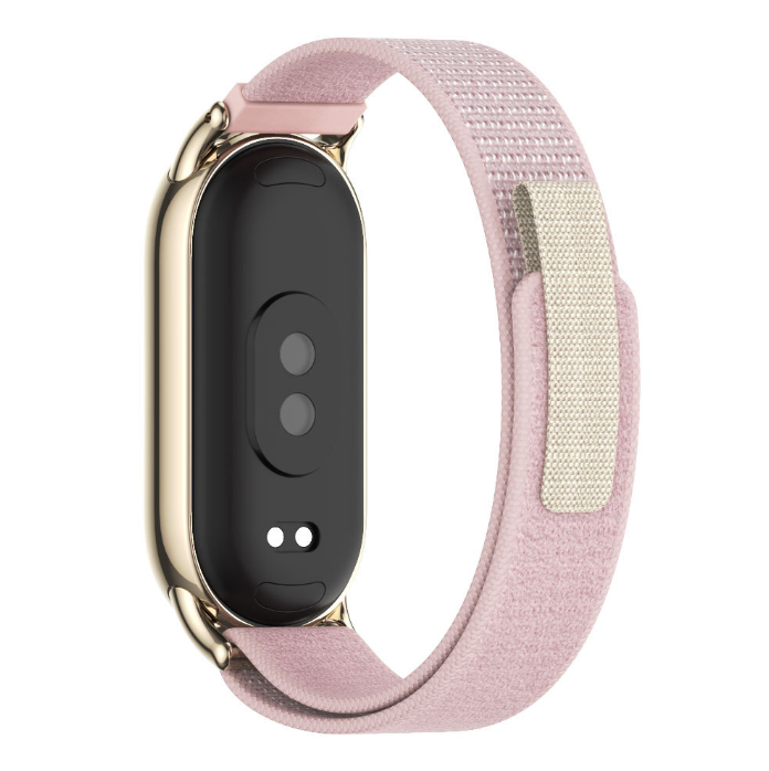 Тканинний ремінець з липучкою для Mi Band 8 / 9  (Рожевий+золотий)