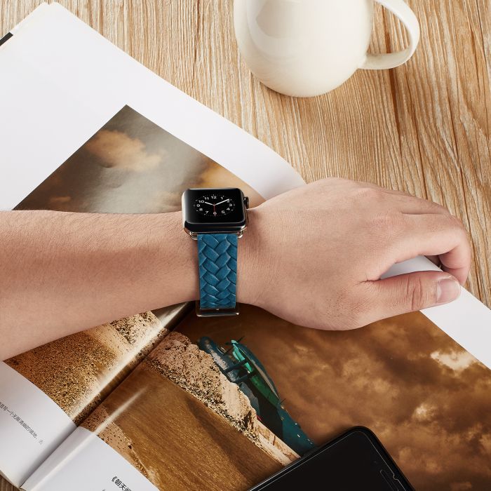 Шкіряний ремінець BlackPink з Плетенням для Apple Watch 38/40mm, Синій (Синій)