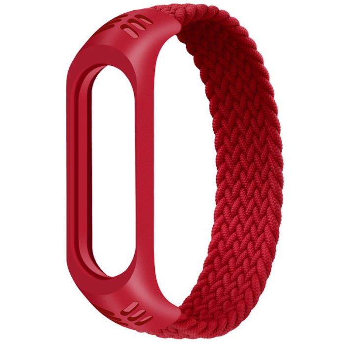 Тканинний монобраслет Braided Solo Loop для Xiaomi Mi Band 3 | 4 | 5 | 6 (S - 160 мм), Чорний (Червоний)