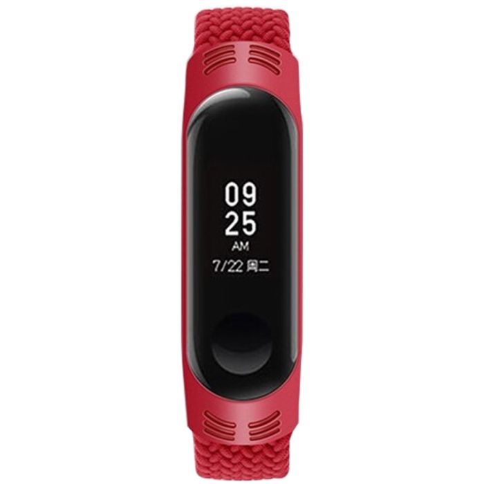 Тканинний монобраслет Braided Solo Loop для Xiaomi Mi Band 3 | 4 | 5 | 6 (S - 160 мм), Чорний (Червоний)