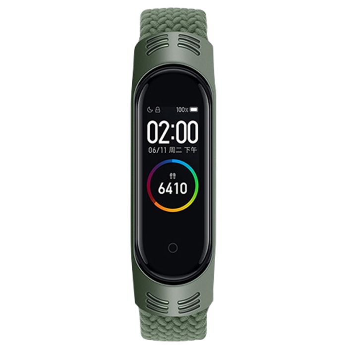 Тканинний монобраслет Braided Solo Loop для Xiaomi Mi Band 3 | 4 | 5 | 6 (S - 160 мм), Чорний (Зеленый)